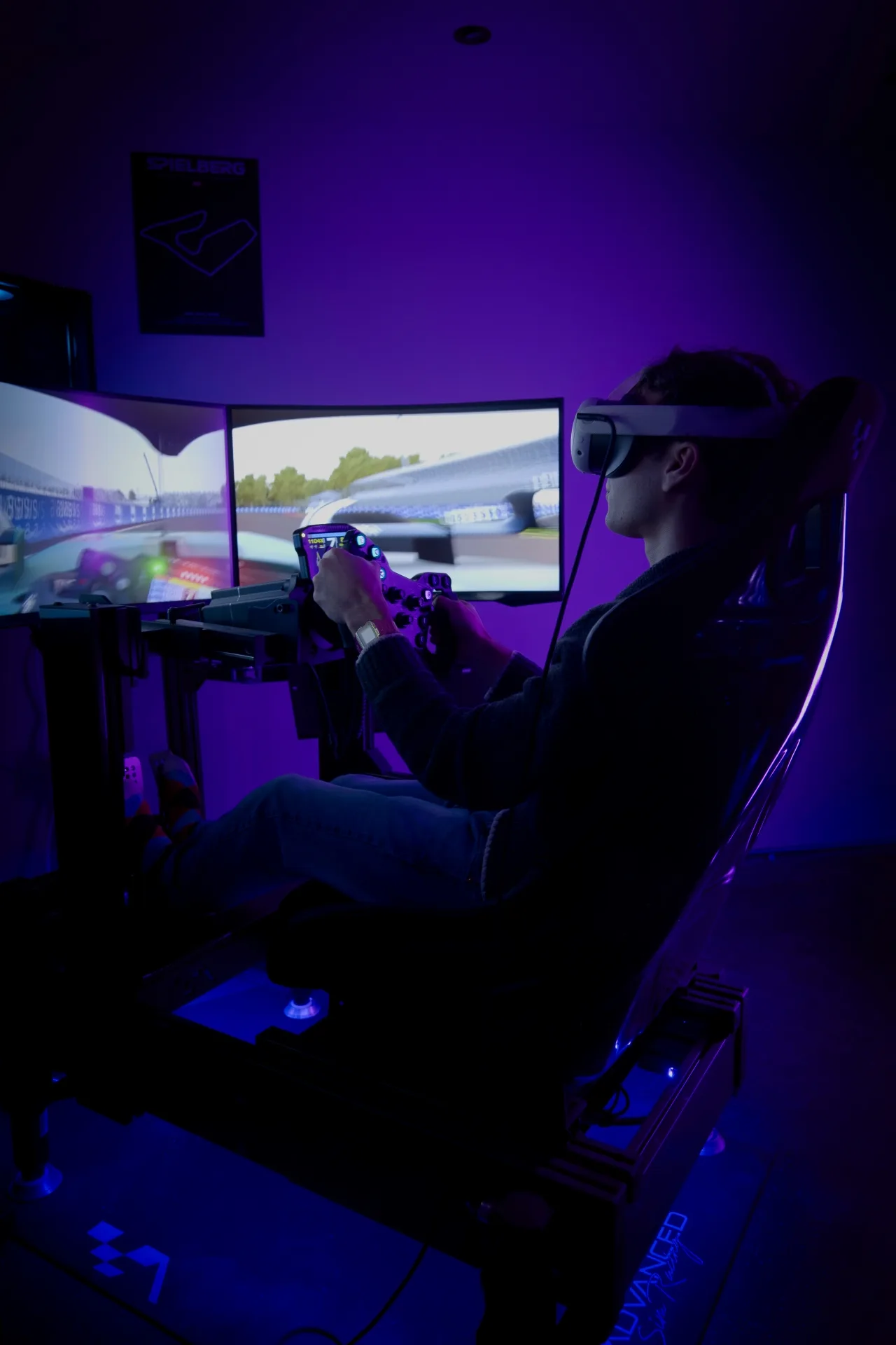 Player at a VR racing simulator inside HorizonGT
